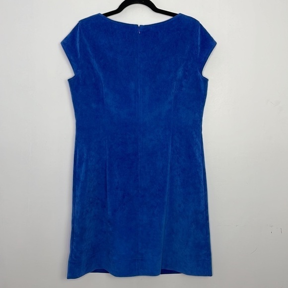 Sharagano ribbed velour zipper pockets mini dress in cobalt blue - Picture 7 of 8